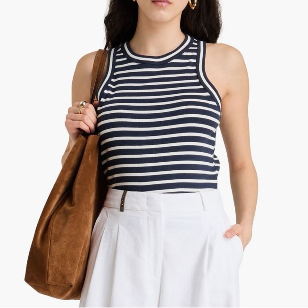 Veronica Beard Jordyn Navy & White striped ribbed stretch cotton  tank. Size XS - Picture 5 of 10